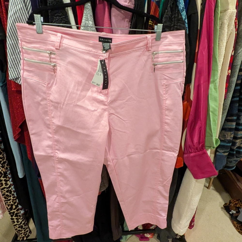 Premise Pink Women's Capris with Zipper Accents - 20
